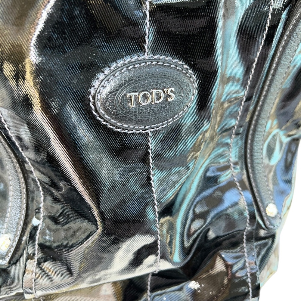Tods authentic Pasmy Bauleto black genuine leather trim shoulder bag purse ITALY - Picture 8 of 10